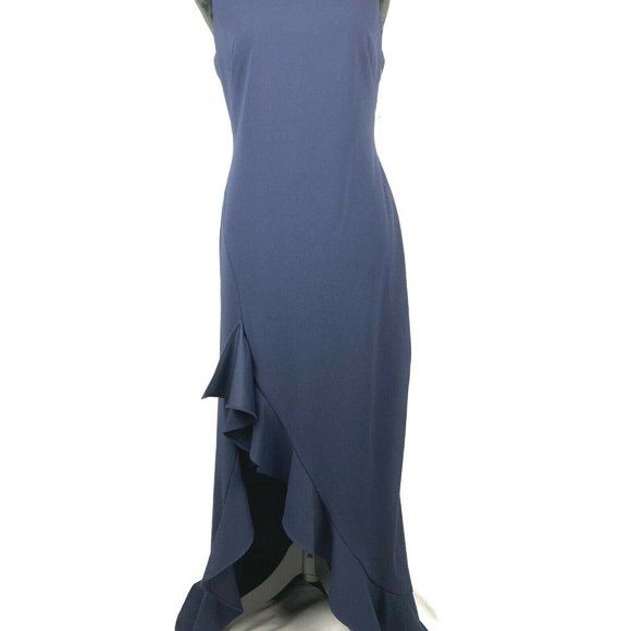 Calvin Klein Womens Navy Body Con Formal Evening Dress Semi Ruffle Size 6 NWT
